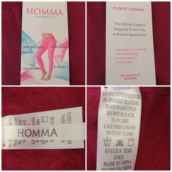 Homma The Perfect Fit Fleece Leggings Wide Waistband Slimming Size S M L - Picture 9 of 9